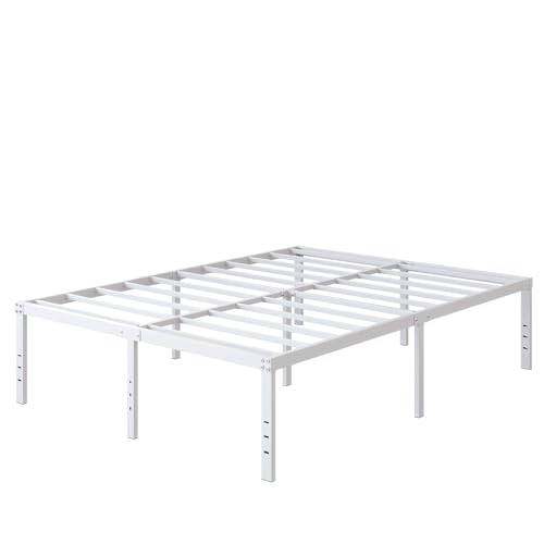 DiaOutro 18 Inch White Full Size Bed Frame with High Storage | Steel Slats Platform No Box Spring Needed Mattress Foundation, Easy Assembly, Noise Free - size: Full, style: 18 Inch (White)