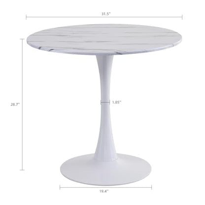 Round Dining Table, 31.5" Circle Tulip Table with Thickened Tabletop & Metal Pedestal, Mid Century Modern Bistro Table for Kitchen, Small Places, Living Room, Cafe (Faux Marble White) - color: Faux Marble White, size: 31.5"