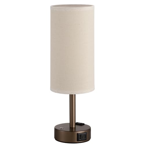 Brown Touch Bedside Lamp for Bedroom, Stepless Dimmable, USB A+C, AC Outlet | Base Touch Button Only, Memory Brightness, Ultra-dim Night Light, Included Bulb for Optimal Dimming, Beige Fabric Shade, Desk - color: Beige & Brown