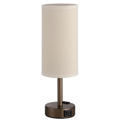 Brown Touch Bedside Lamp for Bedroom, Stepless Dimmable, USB A+C, AC Outlet | Base Touch Button Only, Memory Brightness, Ultra-dim Night Light, Included Bulb for Optimal Dimming, Beige Fabric Shade, Desk - color: Beige & Brown