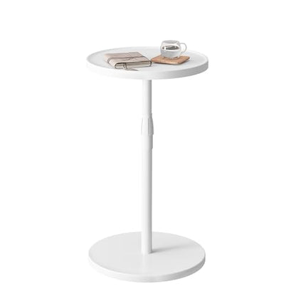 Adjustable Round Side Table, Pedestal Drink Table for Small Spaces | Small End Table, Tall Round Nightstand for Living Room Bedroom White ET-010WW - color: White