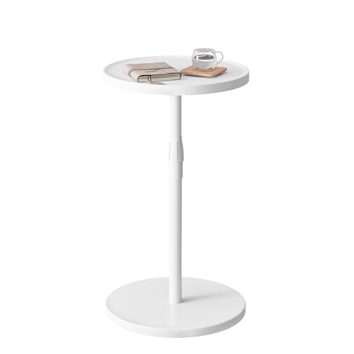 Adjustable Round Side Table, Pedestal Drink Table for Small Spaces | Small End Table, Tall Round Nightstand for Living Room Bedroom White ET-010WW - color: White