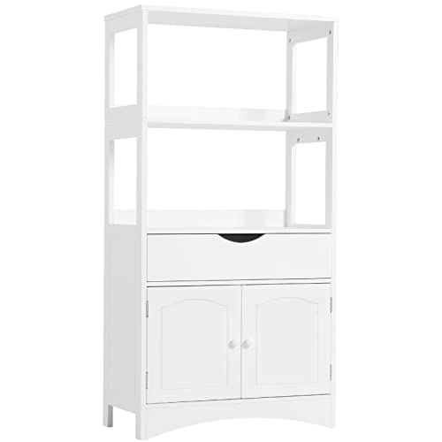 DICTAC Kitchen Pantry Storage Cabinets with Shelves,Drawer and Doors,Microwave Cart with Storage,Freestanding Floor Sideboard Cabinet with Microwave Space,Bookshelf,Display Unit for Home,White - size: 23.62x13x48.03inch