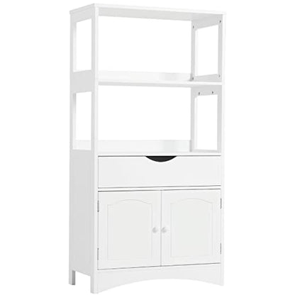 DICTAC Kitchen Pantry Storage Cabinets with Shelves,Drawer and Doors,Microwave Cart with Storage,Freestanding Floor Sideboard Cabinet with Microwave Space,Bookshelf,Display Unit for Home,White - size: 23.62x13x48.03inch