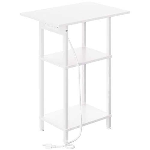 Asgolion Tall End Table with Charging Station, Tall Nightstand with Storage | 30 Inch Tall Side Table, Accent Table Stand, Small Entryway Table, Bedroom Tall Nightstand, Living Room, Office, White - color: White, size: 30"H