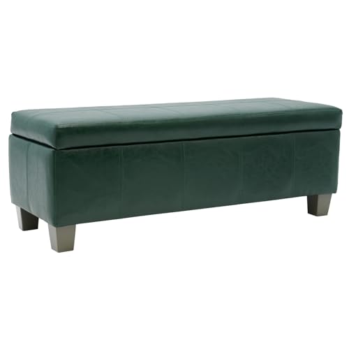 41" Storage Ottoman, Storage Bench with Safety Hinge, Upholstered Synthetic Leather Ottoman Bench for Bedroom, Living Room, Entryway, Hallway, Foot Rest, Support 500lbs - color: Green, size: 41 inch
