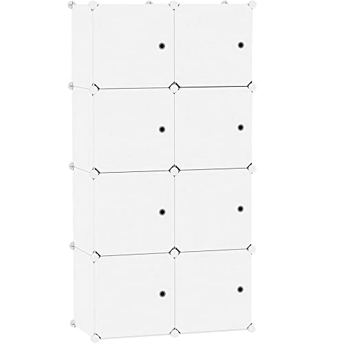 C&AHOME 8-Cube Storage Organizer with Door Cube Shelf Closet Cabinet Milky | DIY Plastic Modular Bookshelf, Stackable Clothes Storage Shelving Ideal for Home, Bedroom - color: Milky, size: 8-Cube