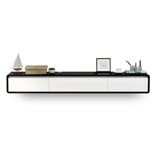 Floating TV Stand In Solid Wood Media Console Centre Floating shelves with doors and drawers Wall Mounted TV Cabinet Easy to assemble Suitable for living room and bedroom(Black+white,120x24x20c - color: Black+white, size: 120x24x20cm