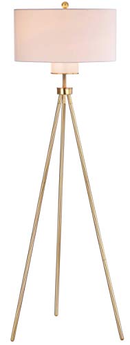 SAFAVIEH Lighting - Enrica 66-Inch Floor Lamp - Brass Gold - Fabric Shade - Mid-Century Tripod Leg Design - Ideal for Living Room, Bedroom - LED Bulb Included (FLL4008A)