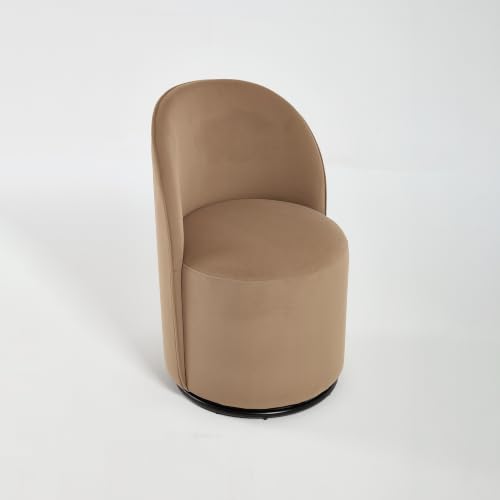 Penau Swivel Dining Chair, Velvet Barrel Seat, Brown | Velvet Upholstery, 360 Degree Swivel, Curved Backrest, Compact Seating For Dining Room And Vanity