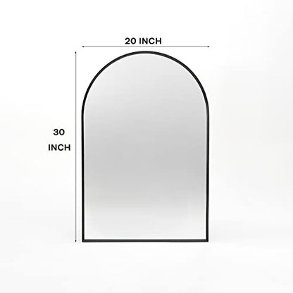 Black Arched Mirror 20x30in, Metal Framed Bathroom Vanity Wall | Tempered Glass, Shatter Proof, Living Room Bedroom Entryway, Modern Elegant Design - color: Black, size: 30"L x 20"W, style: Arched