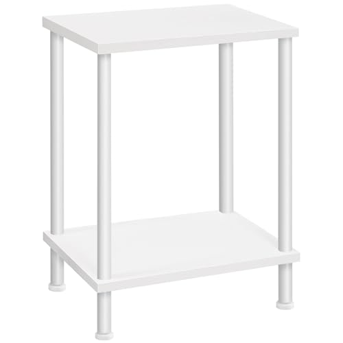 HOOBRO End Table, Small Side Table, Nightstand with 2-Layer Storage Shelves, Sofa Table for Small Spaces, Living Room, Bedroom, Stable Frame, Easy Assembly, White WW09BZ01 - color: White