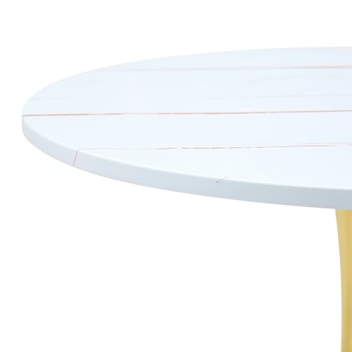 31.5" Round Dining Table, Mid-Century Modern Tulip Table with Thickened Tabletop & Metal Pedestal, Circle Bistro Table for Kitchen, Small Places, Apartments, Cafe - color: White Gold, size: 31.5" dining table
