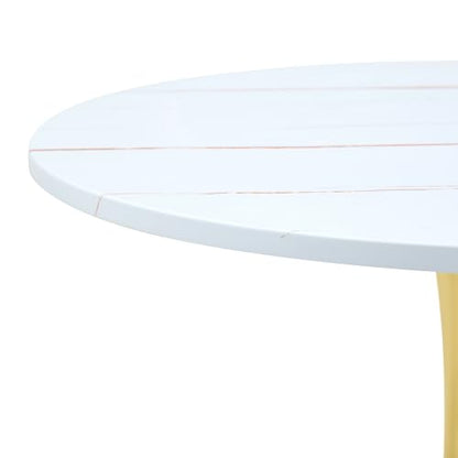 31.5" Round Dining Table, Mid-Century Modern Tulip Table with Thickened Tabletop & Metal Pedestal, Circle Bistro Table for Kitchen, Small Places, Apartments, Cafe - color: White Gold, size: 31.5" dining table