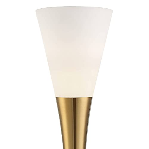 Piazza 72 1/2" Tall Brass and Black Torchiere Floor Lamp | Mid Century Modern Glam Style 5 Antique Metal White Glass Shade for Living Room Reading House Bedroom Home Office - color: Black and Gold