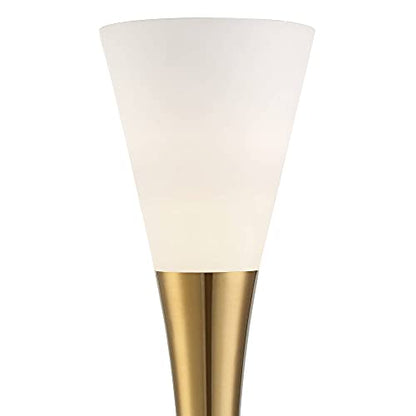 Piazza 72 1/2" Tall Brass and Black Torchiere Floor Lamp | Mid Century Modern Glam Style 5 Antique Metal White Glass Shade for Living Room Reading House Bedroom Home Office - color: Black and Gold