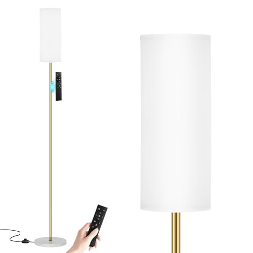 64'' Floor Lamps for Living Room with Remote Control and Stepless Dimmable Colors Temperature & Brightness, Gold Standing Lamp with White Marble Base - color: white marble & brushed gold, size: 64.57 inches Round Shade