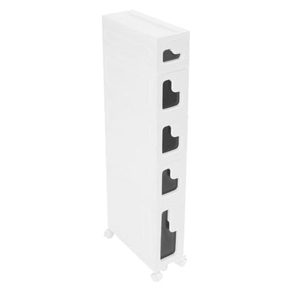 5 Tiers Slim Bathroom Storage Cabinet, 15.7" L X 6.3" W X 46.5" H Slim Rolling Cart, 66.14 Lbs Load-Bearing Capacity Narrow Storage Cabinet for Living Room, Kitchen, Bathroom, Office - size: 15.7" L X 6.3" W X 46.5" H