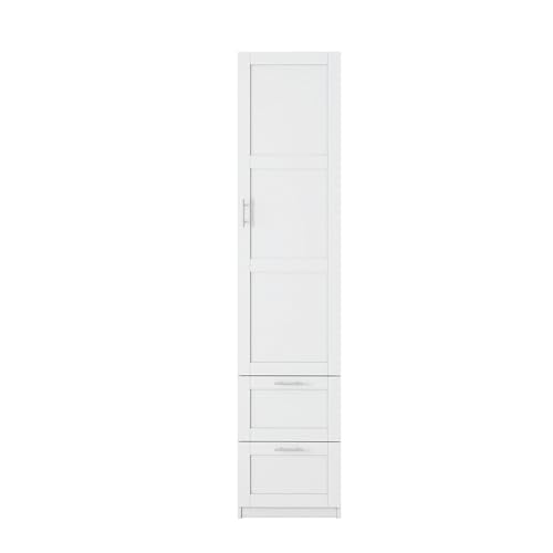 roomfitters Kitchen Pantry Storage Cabinet with 2 Drawers Tall Wooden Narrow Food Cupboard Bathroom Linen Tower, White