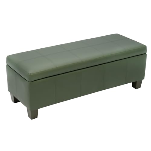 41" Storage Ottoman, Storage Bench with Safety Hinge, Upholstered Synthetic Leather Ottoman Bench for Bedroom, Living Room, Entryway, Hallway, Foot Rest, Support 500lbs - color: Teal, size: 41 inch