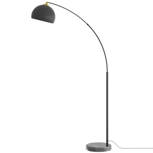 GETINLIGHT Inlight 66" Modern Black Metal Arc Floor Lamp with Inner Gold Metal Shade and Black Marble Base, Bulb Not Included, IN-0806-1-BK