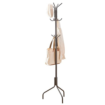 Coat Rack Freestanding,hat and coat rack stand for entryway,Living Room,Bedroom,Metal coat tree with12 Hooks and 3 Legs (Brown) - color: Brown