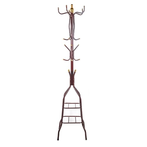Coat Rack Freestanding, Simple Installation Entryway Organizer Coat Tree with Umbrella Holder, Purse Rack Hat Rack Stand for Living Room Bedroom Office Wine Red