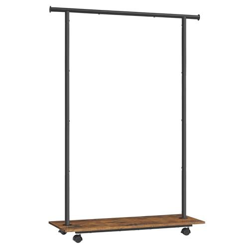 SONGMICS Clothes Rack with Wheels, Clothing Rack for Hanging Clothes, 38.8 Inches Metal Garment Rack with Shelf, Loads up to 110 lb, for Bedroom, Closet, Rustic Brown and Ink Black UHSR151B01 | Clothing Rack for Hanging Clothes, 38.8 Inches, Loads up to 1