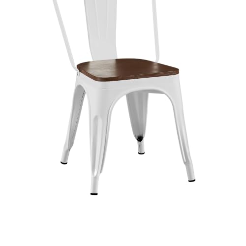 Penau Dining Chairs Set of 2, Stackable, White Walnut | High Gloss White Finish, Walnut Wooden Seat, Stackable Storage, Indoor Outdoor Use, Easy Assembly
