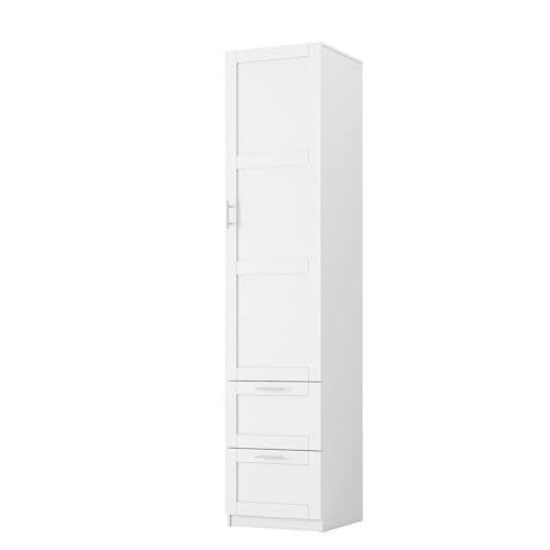 roomfitters Kitchen Pantry Storage Cabinet with 2 Drawers Tall Wooden Narrow Food Cupboard Bathroom Linen Tower, White