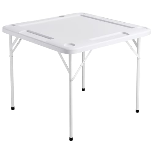 VEVOR Mahjong Table, 4 Player Folding Domino Table with Wear-Resistant Green Tabletop, Portable Square Card Table with 4 Cup Holders & 4 Chip Trays for Mahjong Poker Puzzles, 35.4 x 35.4-inch - color: Green