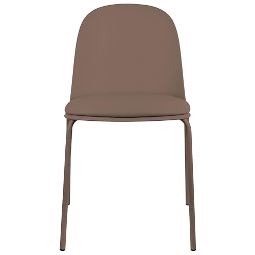 2xhome Set of 6 Modern Stackable Armless Dining Chairs, Plastic Shell Seat with Upholstered PU Leather Cushion Padded Seat Metal Legs for Home Kitchen Patio Cafe (Brown) - color: Brown, size: Padded Seat