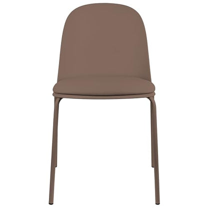 2xhome Set of 6 Modern Stackable Armless Dining Chairs, Plastic Shell Seat with Upholstered PU Leather Cushion Padded Seat Metal Legs for Home Kitchen Patio Cafe (Brown) - color: Brown, size: Padded Seat