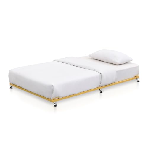 Kings Brand Twin Roll-Out Metal Platform Trundle Bed Frame, Banana | Space-Saving Guest Bed - Slides Under Daybeds for Overnight Visitors, Dorms, and Small Spaces - color: Banana
