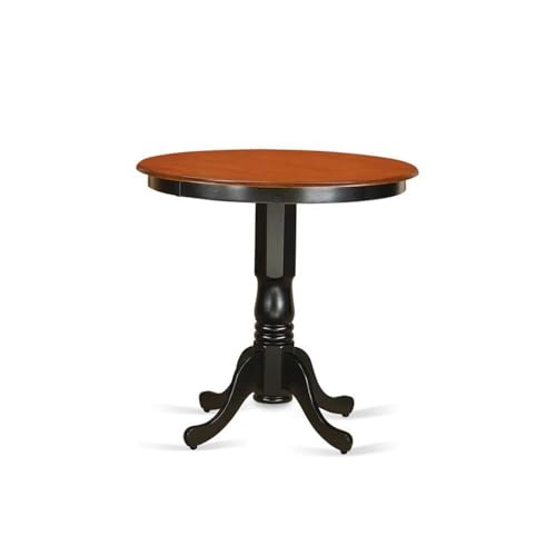 East West Furniture JAQU3-BLK-W 3 Piece Kitchen Counter Height Dining Table Set Contains a Round Wooden Table with Pedestal and 2 Dining Chairs, 36x36 Inch, Black & Cherry - color: Jaqu3-blk-w