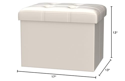 Bsketa Storage Ottoman, Folding Foot Stool with Thicker Foam Padded Seat Small Leather Storage Ottoman Bench Foot Rest for Living Room Foldable Coffee Table 17x13x13in,Beige | Ottoman with Storage, Thicker Foam Padded Seat, Living Room, Dorm, Bedroom, Loa