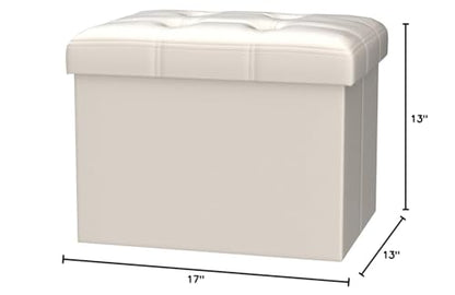 Bsketa Storage Ottoman, Folding Foot Stool with Thicker Foam Padded Seat Small Leather Storage Ottoman Bench Foot Rest for Living Room Foldable Coffee Table 17x13x13in,Beige | Ottoman with Storage, Thicker Foam Padded Seat, Living Room, Dorm, Bedroom, Loa