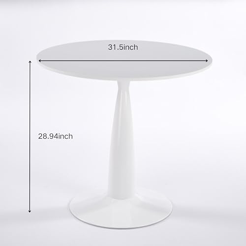 Round Dining Table for 4-6, 31.5 Inch White Tulip Pedestal Table, Mid Century Modern Bistro & Kitchen Table with MDF Top, Multi Functional for Small Space, Living Room, Office, Easy Assembly
