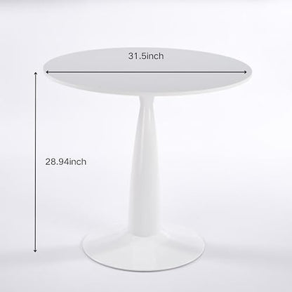 Round Dining Table for 4-6, 31.5 Inch White Tulip Pedestal Table, Mid Century Modern Bistro & Kitchen Table with MDF Top, Multi Functional for Small Space, Living Room, Office, Easy Assembly