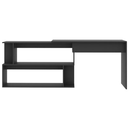 Rotatable Corner Desk, Grey Engineered Wood L-Shaped Writing Desk with Shelves, Adjustable Computer Workstation for Home Office, Space-Saving Rectangular Design