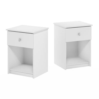 Furinno Tidur Nightstand, 2-Pack, White - color: Solid White, style: 2-Pack Knob