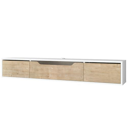 Atelier Mobili Floating TV Stand for Up to 80 Inch TVs – Wall Mounted Media Console with Handle-Free Doors – Modern Entertainment Center with Hidden Storage – White and Oak Finishes (White/Oak) - color: White / Oak