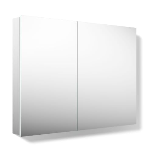 Kohler 55065-NA Embark Slim Two-Door Medicine Cabinet Mirror, Adjustable Shelves with Mirrored Doors, 35 in. W x 26 in. H - size: 35 in. x 26 in., style: Flat Edge