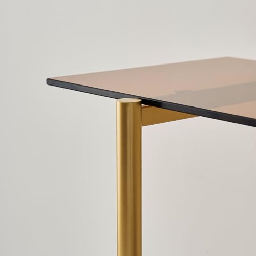 LumFurn Glass Console Table for Living Room, Foyer & Entrance, 2-Tiers Mid-Century Modern Sofa Table with Amber Glass Top, Walnut Finish Wood Shelf and Gold Finish Frame - color: L40.9" Amber & Walnut