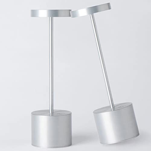 2Pack Cordless Rechargeable LED Restaurants Outdoor Table Lamp | Battery 5000mAh Metal USB Portable Powered Desk Lamp, 3 Levels Brightness Light for (2pack 10.25in Silver) - color: 2pack-10.25in-Silver