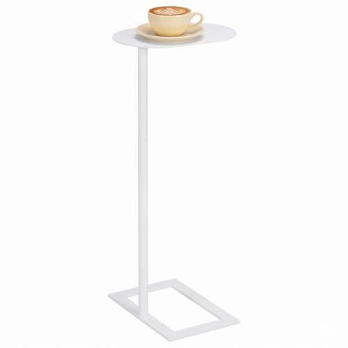 Modern Stable C Table End Table, 27.5" Tall, Large, White | C Shaped Side Table that Slides Under Sofa, Slim Under Couch Table, Industrial Coffee Tray Table for Living Room Bedroom - color: White, size: Large