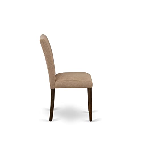 East West Furniture ABP7T47 Abbott Parson Kitchen Chairs - Light Sable Linen Fabric Padded Dining Chairs, Set of 2, Jacobean - color: Abp7t47