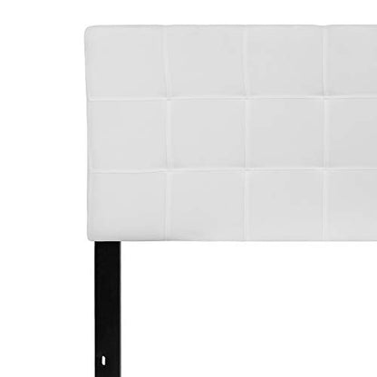 EMMA + OLIVER White Queen Quilted Tufted Headboard | Adjustable Bed Rail Slots, Fabric Upholstered - color: White, size: Queen
