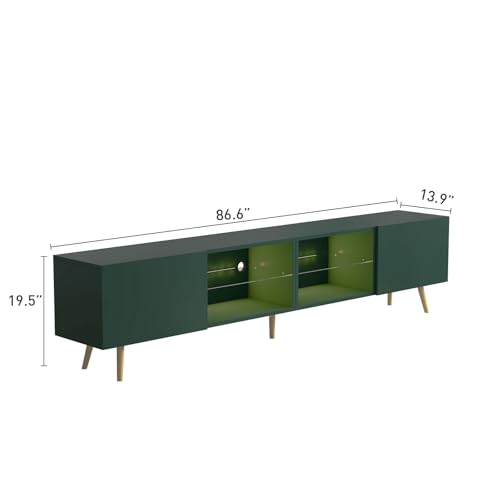 Bonzy Home 86" LED TV Stand, Modern Entertainment Center for 75" TV, Green | Long Television Table for TVs up to 75" 80" 85", Media Console with Storage Cabinets for Living Room - color: Green