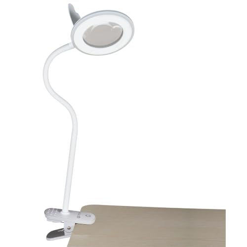 OttLite Lighted ClearSun LED Magnifier Clip Lamp, White | 1.75x Optical Grade Magnifier with 4x Spot Viewer | Sturdy Clip | 3 Brightness Settings | 14.5" Flexible Neck - color: White